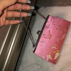 CUTE ALL PINK ASIAN BUTTERLY CLUTCH PURSE W STRAP